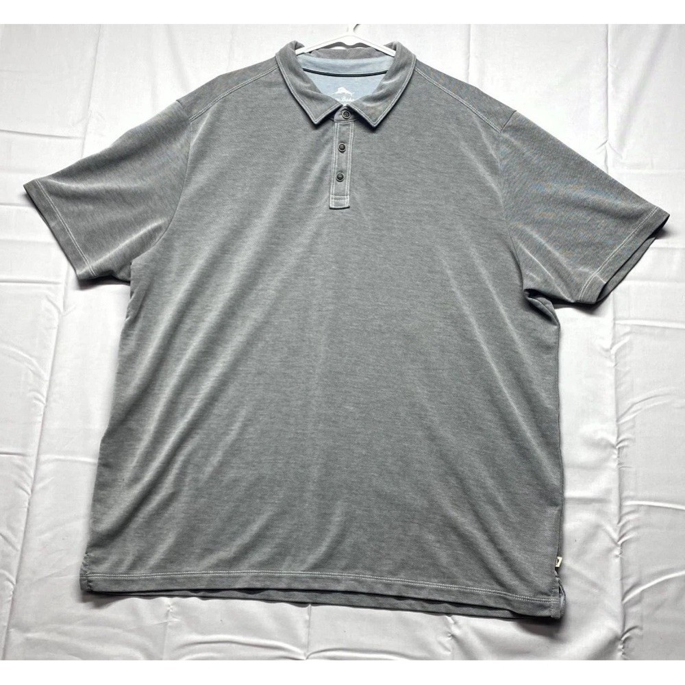 Tommy Bahama Polo Shirt Mens 2XL Gray Golf Performance Embroidered Logo Golf